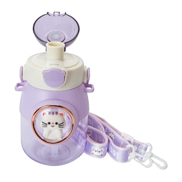 Cute Purple Water Bottle with Cat Design - Picture 8 of 10